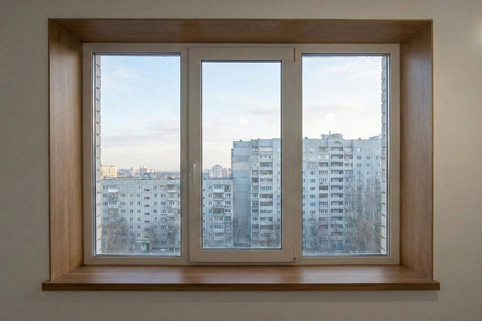 Дубовый подоконник с откосами (1). Работы компании РСК Интерьер.